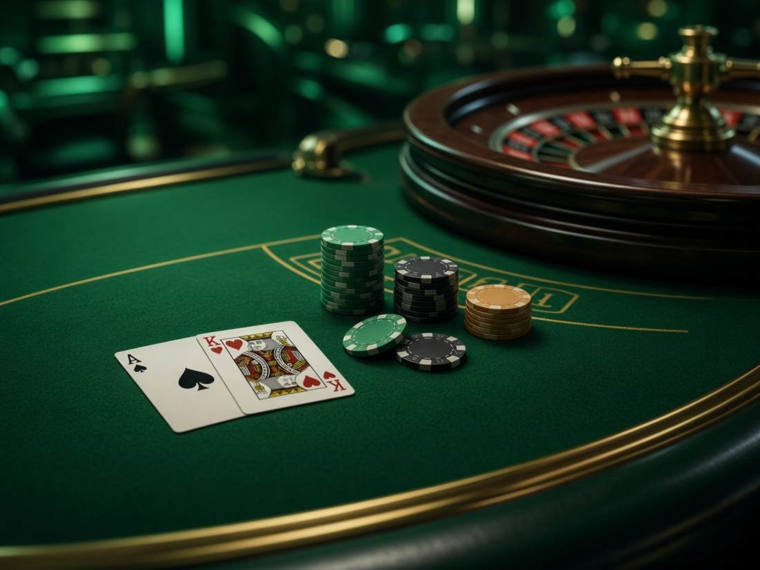 Table de jeux avec jetons et cartes